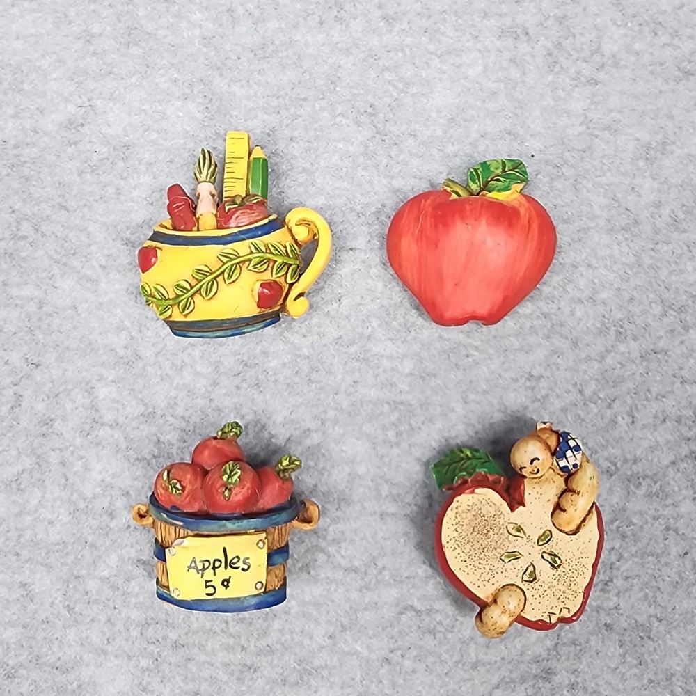 Vintage Set 4 School Teacher Apple Button Covers Resin 1980s whimsy